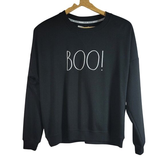 Rae Dunn Halloween Boo! Sweatshirt Black Medium Round Neck Pullover Long Sleeve - Picture 1 of 6